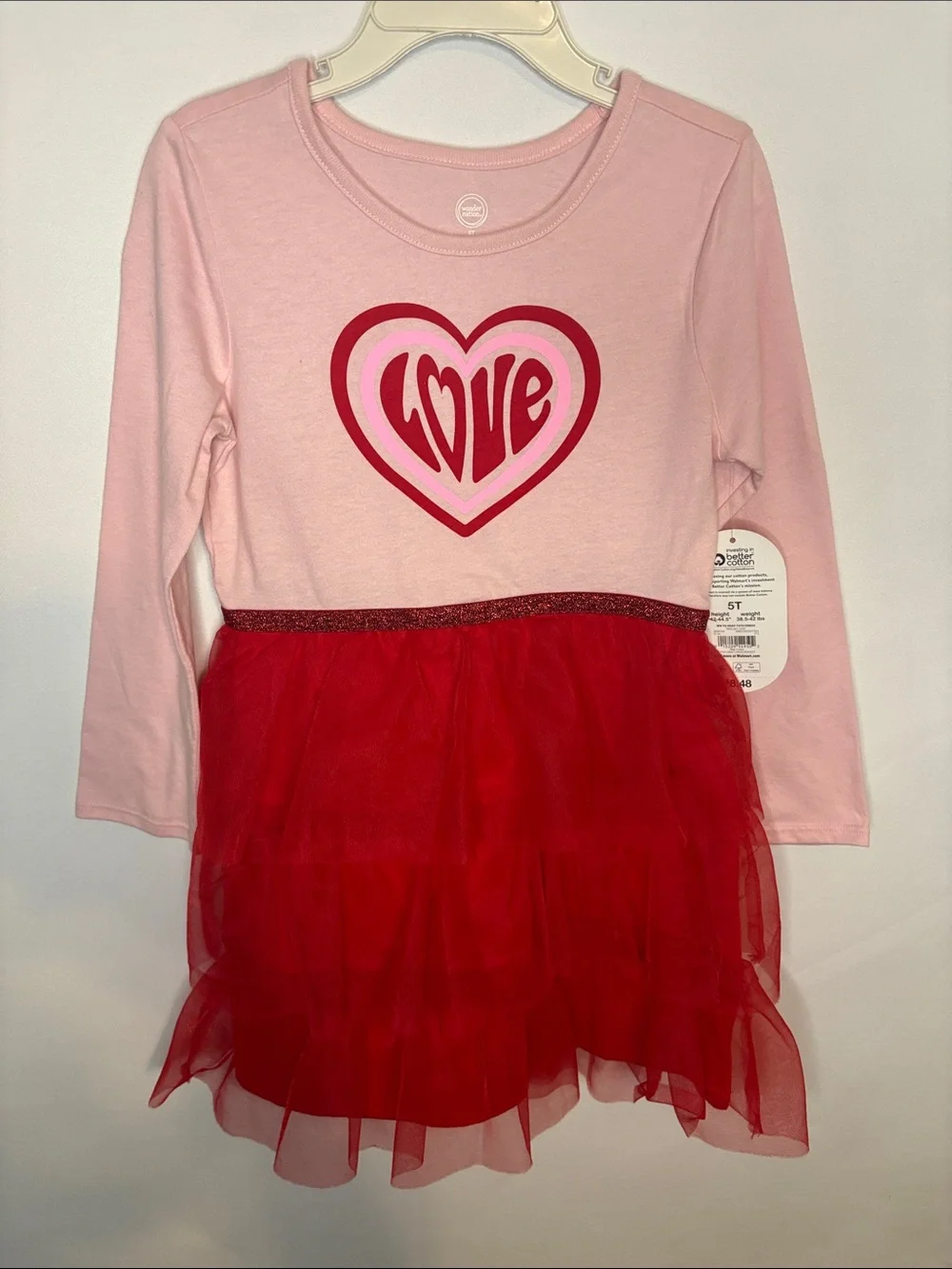 wonder nation Pink and Red 'Love' Heart Tulle Dress-5T